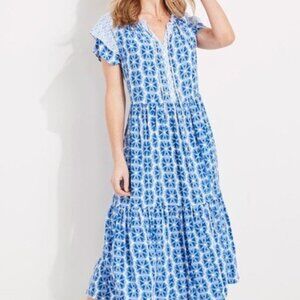 NWT Vineyard Vines Watercolor Geo Print Midi Dress -Size Medium- Newport Blue